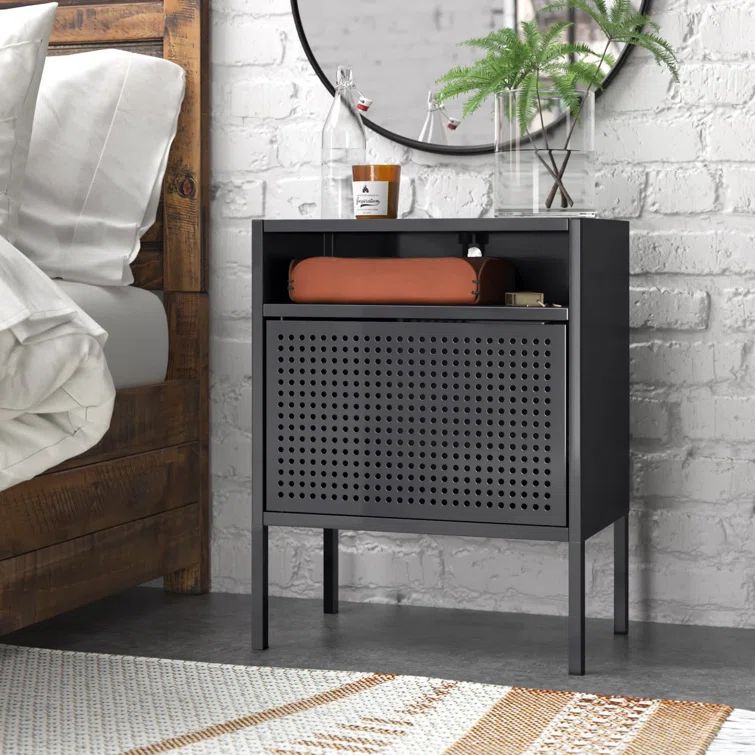 Gemma Contemporary Gray Metal Nightstand with USB Port