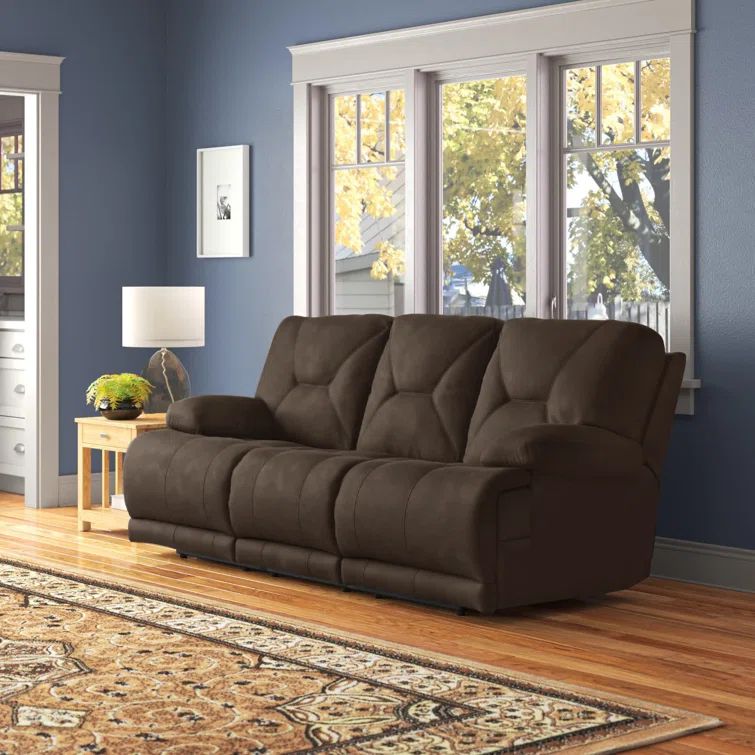 Voyager Dark Brown Faux Leather Power Reclining Sofa with Pillow-top Arm