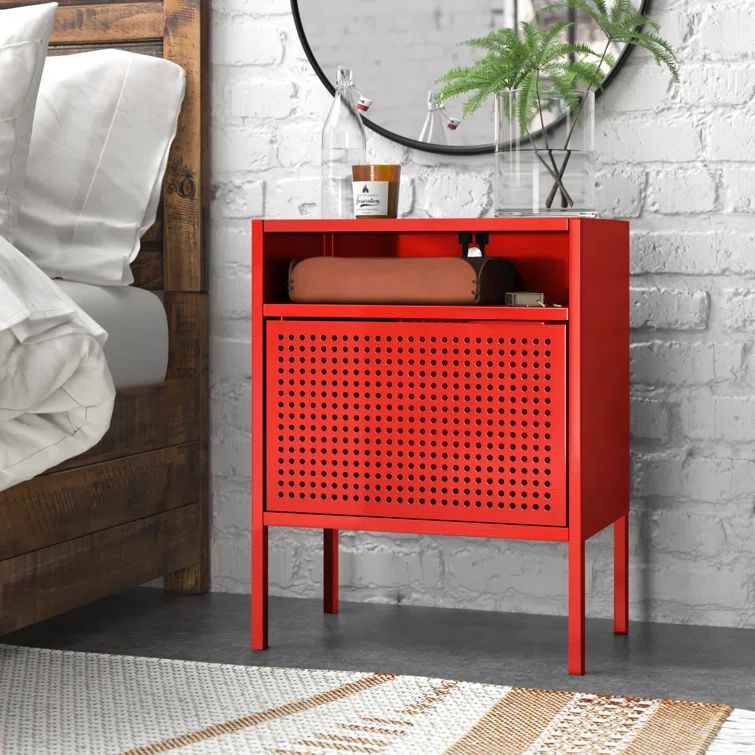 Gemma 19" Red Metal Nightstand with USB Charging Port