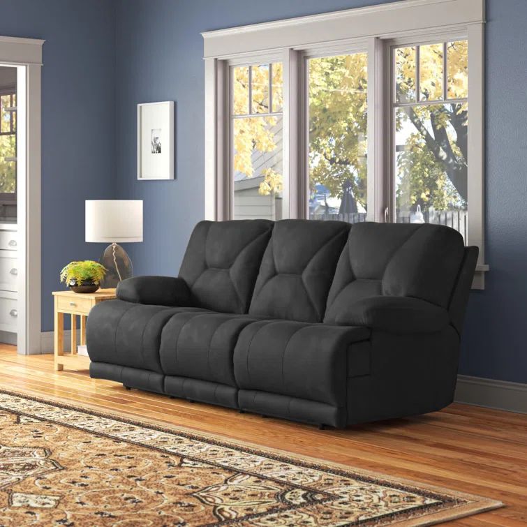 Voyager Slate Tufted Faux Leather Reclining Sectional Sofa