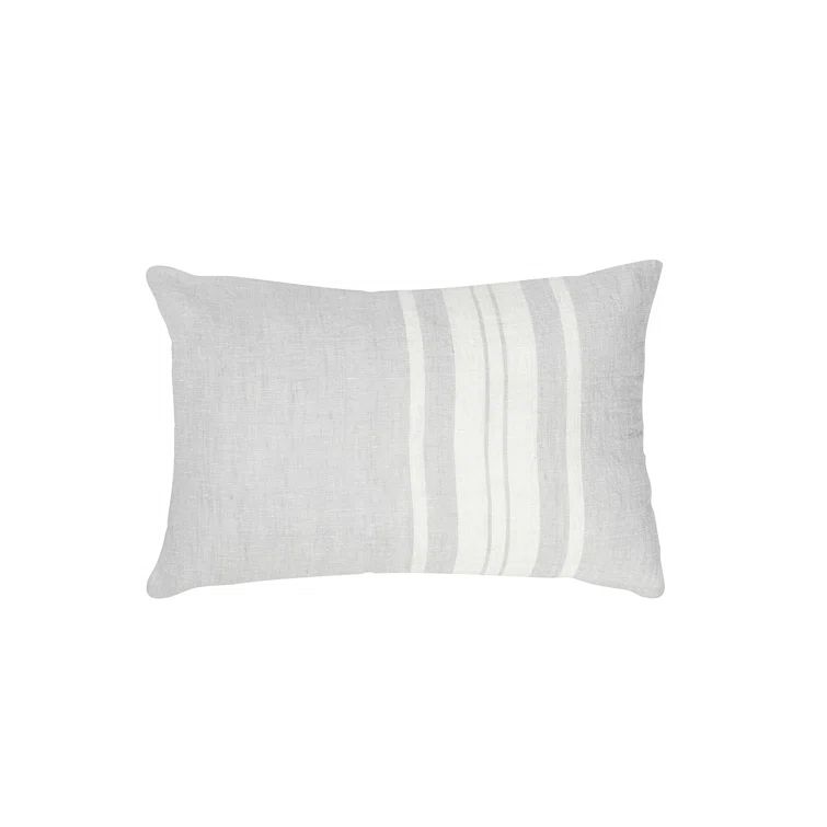 Light Grey and White So Soft Linen Lumbar Pillow with Feather Fill