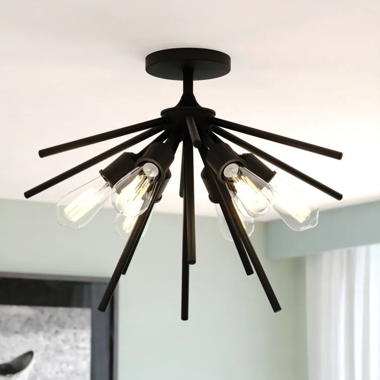 Matte Black Sputnik Semi-Flush Mount with Edison Filament Bulbs