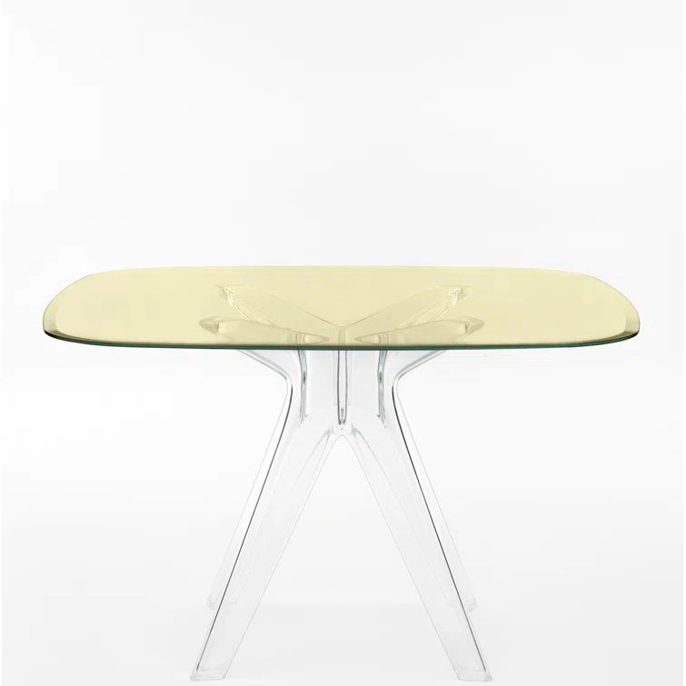 Starck Contemporary Square Glass Dining Table in Yellow