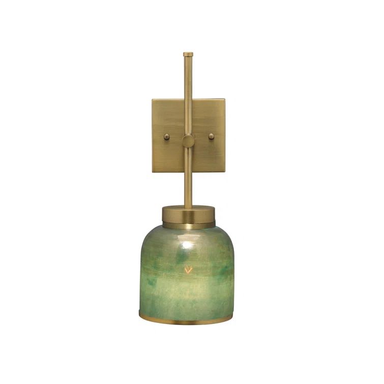 Antique Brass and Aqua Glass Single Sconce