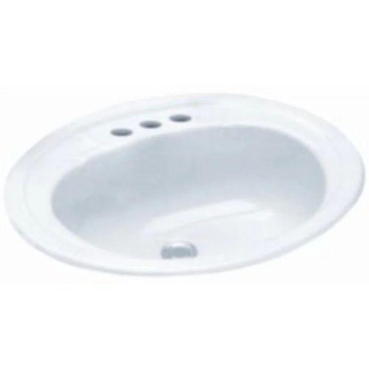 White Ceramic Oval Bathroom Sink with Overflow and Faucet Holes