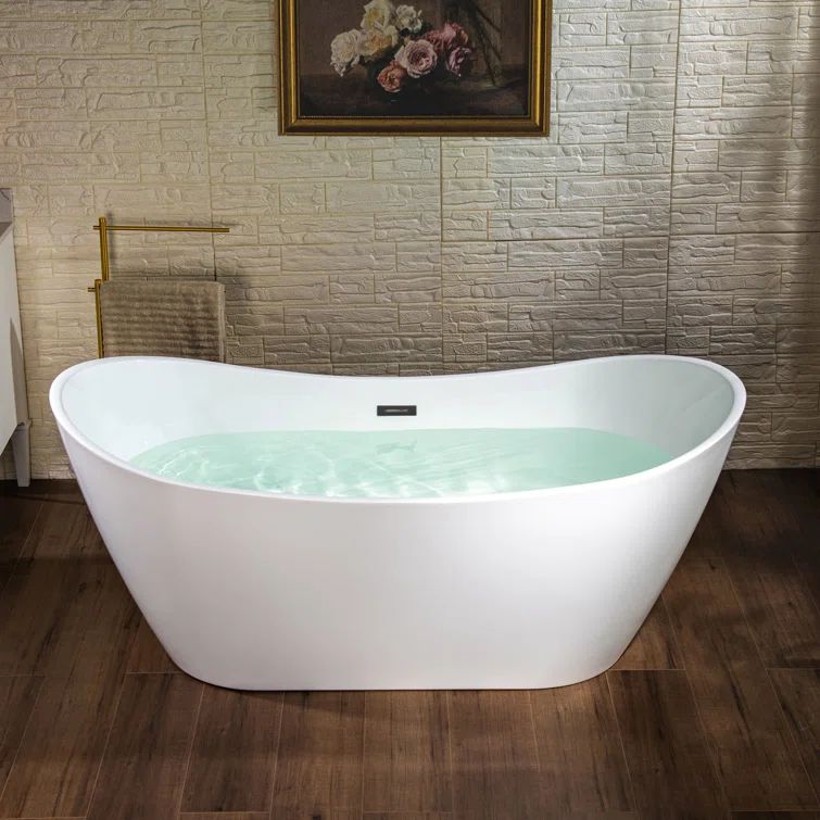 White Acrylic Double Slipper Freestanding Soaking Tub with Chrome Trim