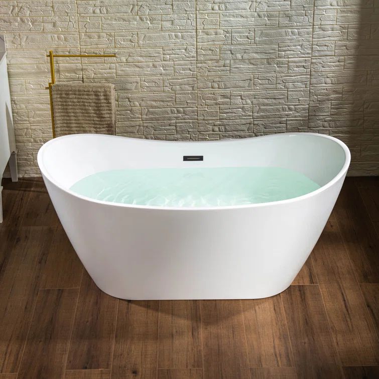 59'' White Acrylic Double Slipper Freestanding Bathtub with Matte Black Trim