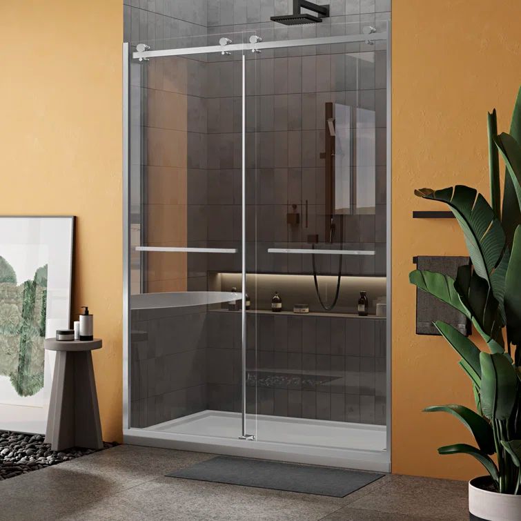 60" x 74" Frameless Chrome Double Sliding Shower Door