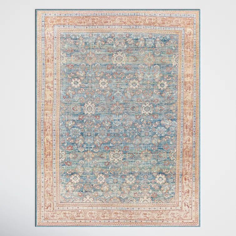 Emi Performance Blue Rectangular Easy Care Area Rug 9' x 12'