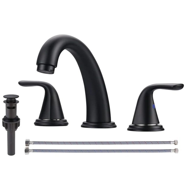 Matte Black Widespread Bathroom Sink Faucet with Pop-Up Drain