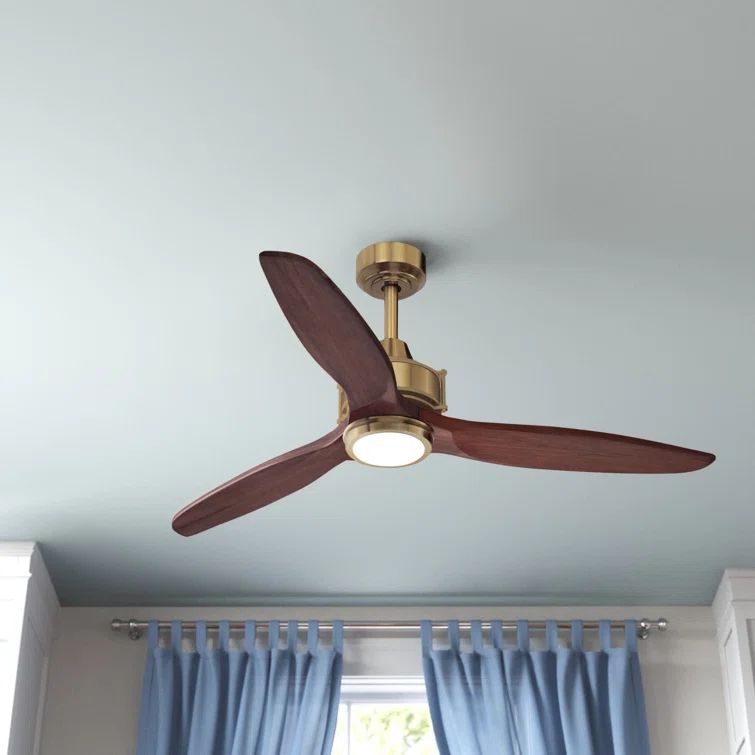 Curtiss 52'' Satin Brass and Walnut Wood Ceiling Fan with LED Light and Remote