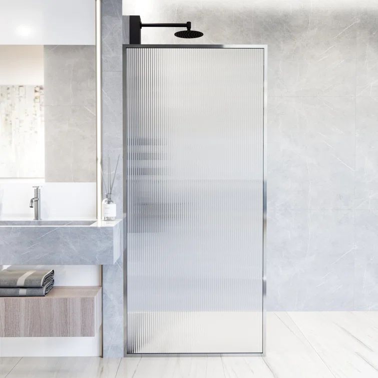 Meridian 34" W x 62" H Chrome Fluted Glass Shower Screen