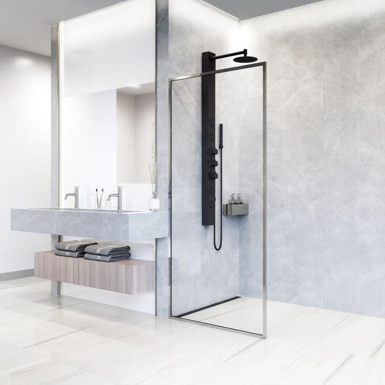 Meridian 34" W x 74" H Chrome Clear Glass Shower Screen
