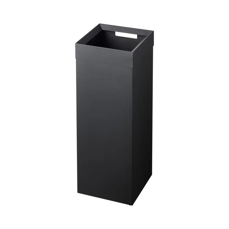 Black Tall Steel Trash Can with Handle and Lid