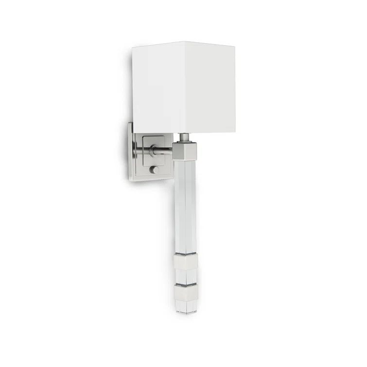 Polished Nickel and Crystal Wall Sconce with Linen Shade