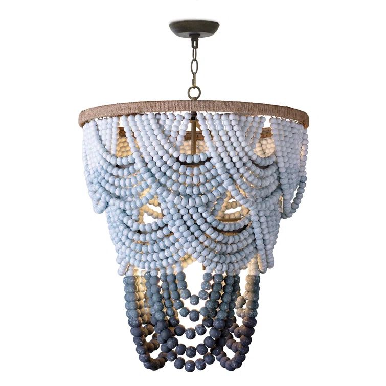 Blue Ombre Beaded Birch Wood 8-Light Chandelier