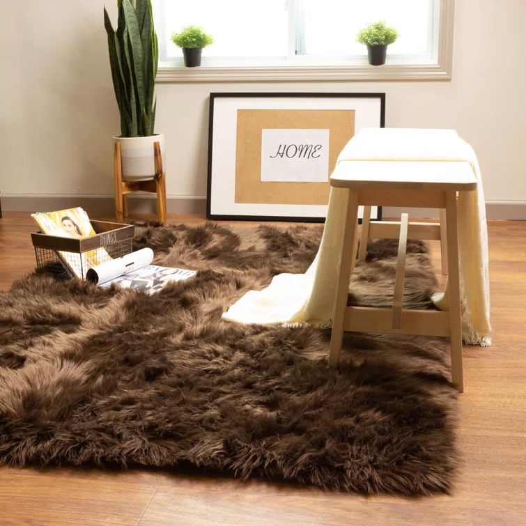 Dark Brown Faux Fur Shag Rectangular Area Rug 5' x 7'