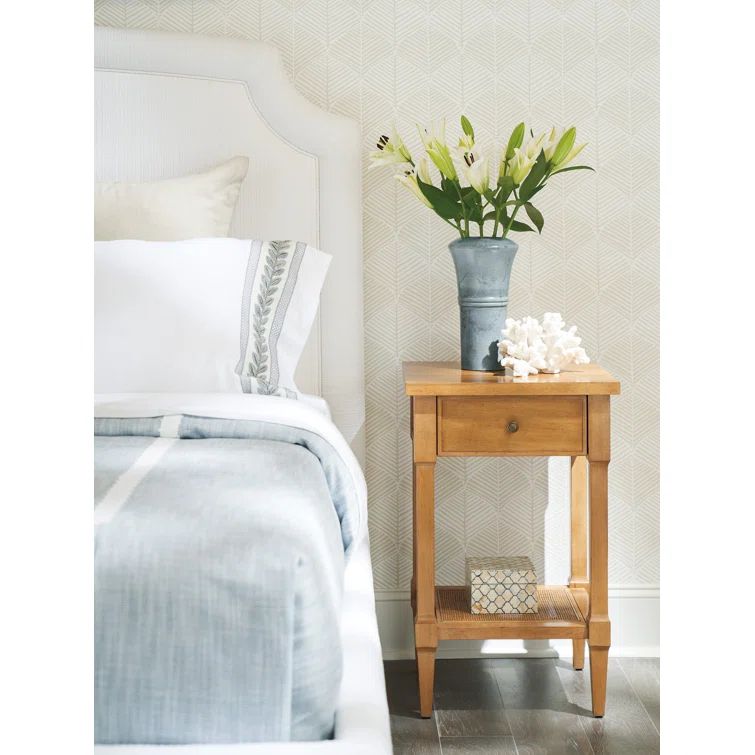 Table Rock Mid-Century Modern Solid Wood Nightstand with Cane Shelf