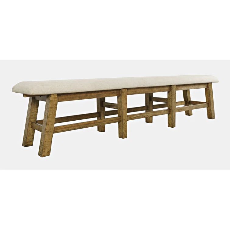 Rustic Beige Pine Upholstered Dining Bench, 85"