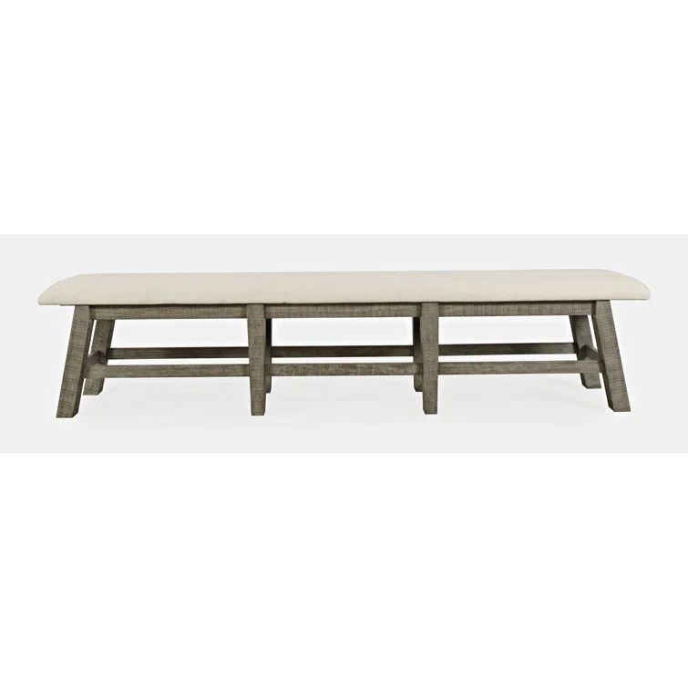 Telluride Rustic Distressed Pine 85" Upholstered Bench in Beige