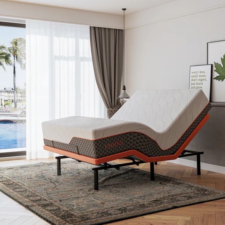 Queen Adjustable Bed with 14" Hybrid Mattress and Metal Frame