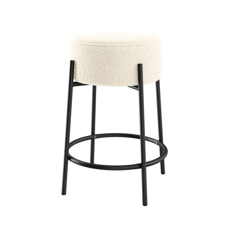 Isaac 24" Off-White Boucle Backless Counter Stool with Black Metal Frame