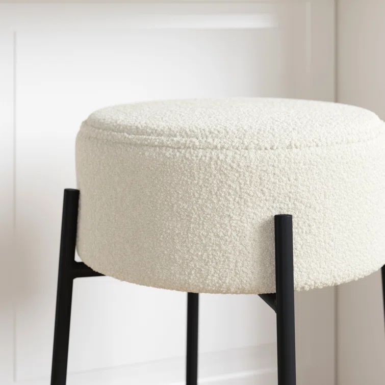 Isaac 24" White Boucle Backless Bar Stools with Metal Frame, Set of 2