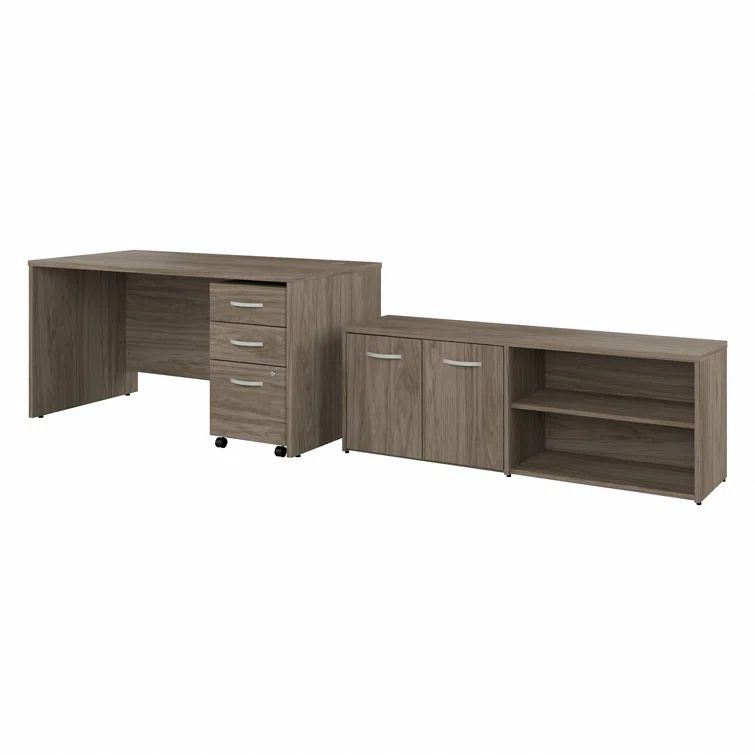 Modern Hickory 3-Piece Engineered Wood Office Furniture Set