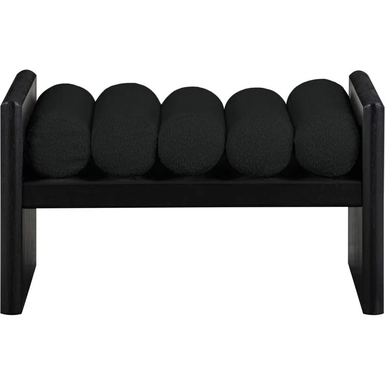 H-Shape Black Boucle Fabric Cushioned Wood Bench