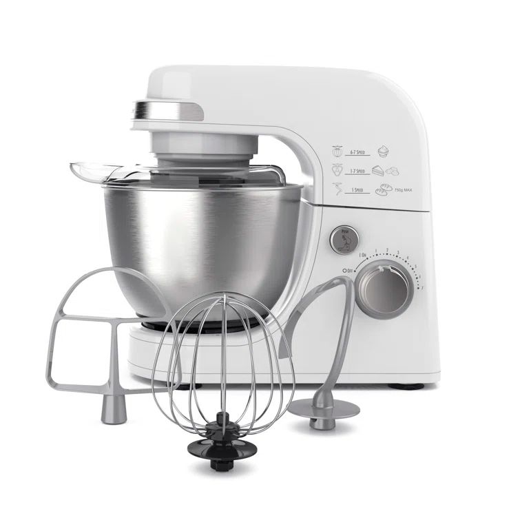 White 4 Quart Stainless Steel Electric Stand Mixer with Attachments