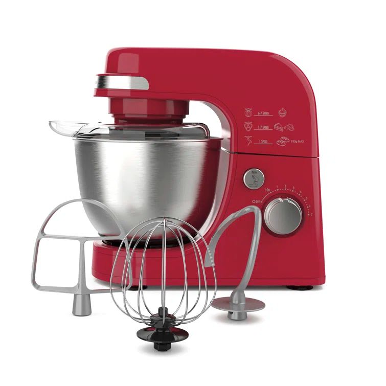 Red Stainless Steel 4-Quart 7-Speed Stand Mixer with Attachments