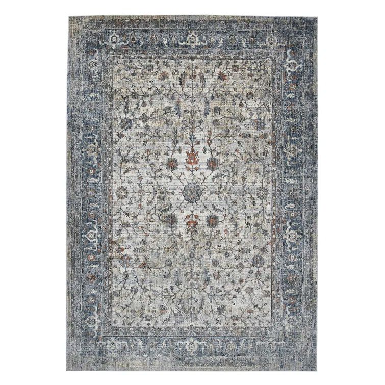 Ivory and Gray Oriental Synthetic 2' x 3' Area Rug