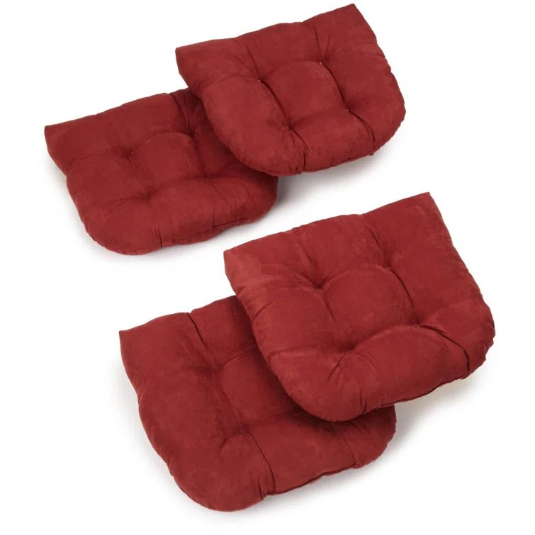 Red Wine Micro Suede Tufted U-Shaped Dining Chair Cushions, Set of 4