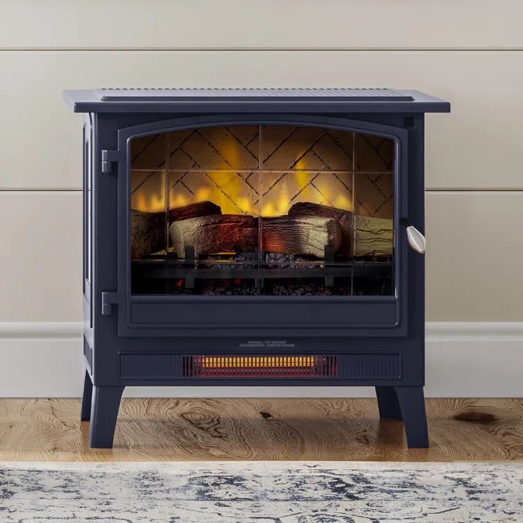 Navy Blue Freestanding Electric Fireplace Stove with Mantel
