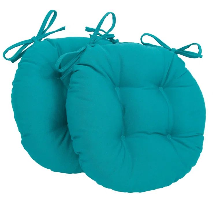 Aqua Blue Round Tufted Twill Chair Cushions Set