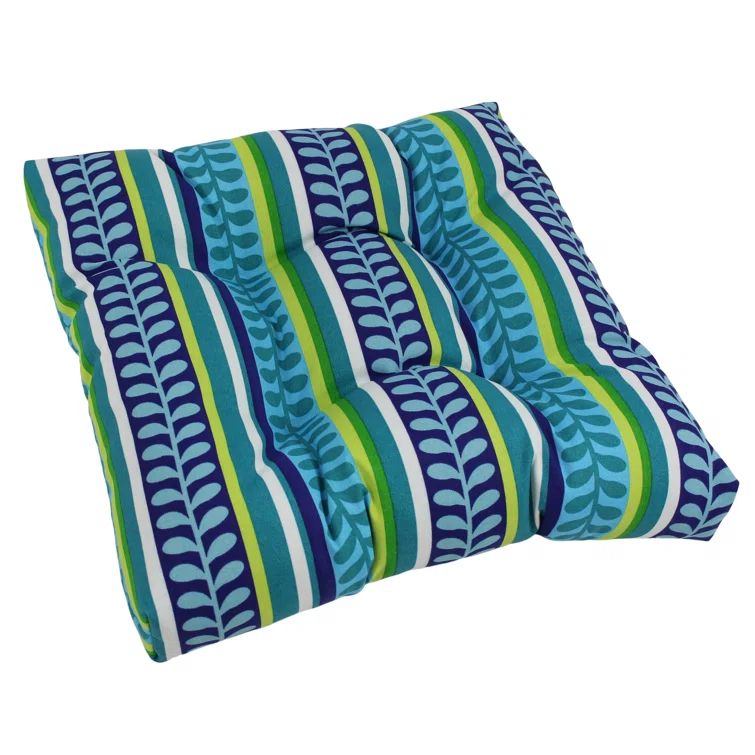 Pike Azure Blue and Green Spun Polyester Tufted Dining Chair Cushion