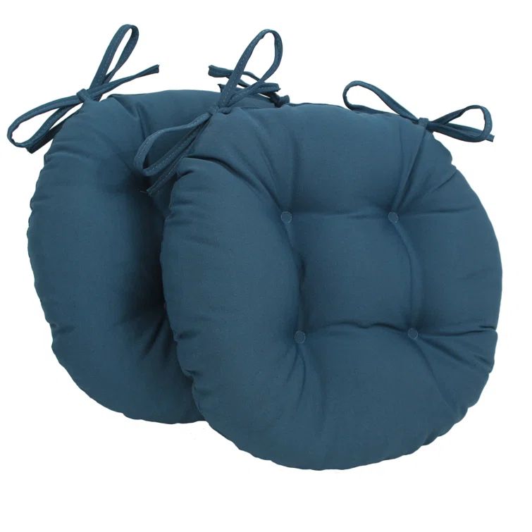 Indigo 16-inch Round Tufted Cotton-Polyester Chair Cushions, Set of 2