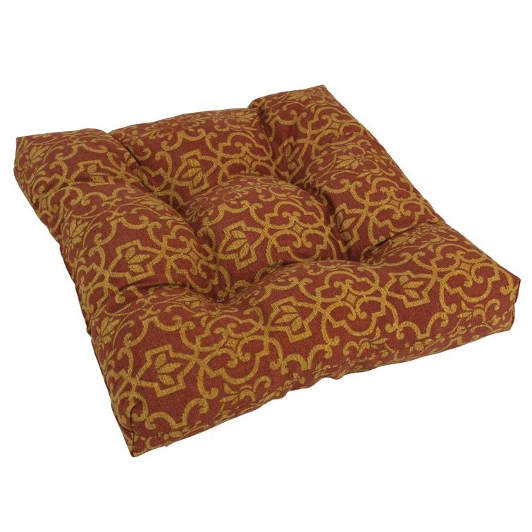 Vanya Paprika Floral Tufted Square Outdoor Dining Chair Cushion