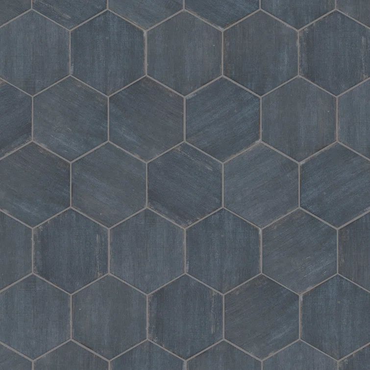 Retro Blue Matte Hexagonal Porcelain Tile 7" x 8"