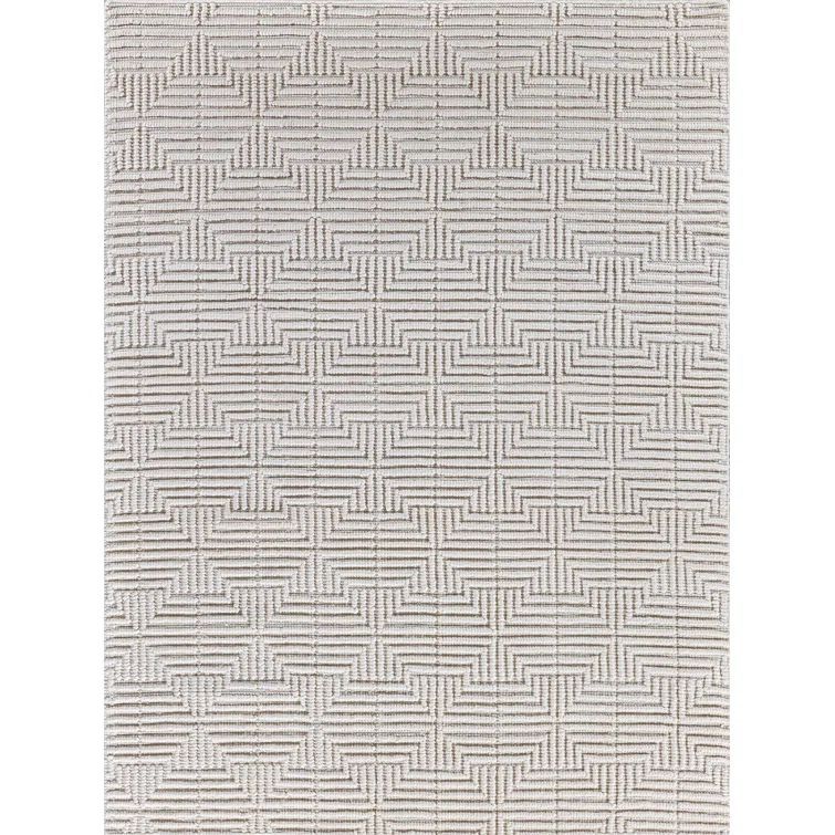 Elevated Ivory Geometric 10' x 14' Handmade Wool-Viscose Rug
