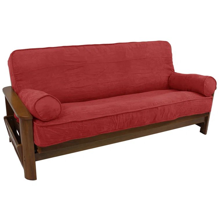 Cardinal Red Microsuede Full Futon Cover Set with Bolster Pillows
