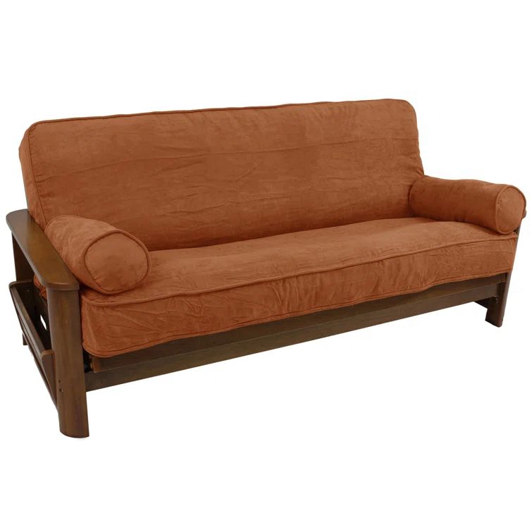 Spice Polyester Box Cushion Futon Slipcover Set with Bolster Pillows