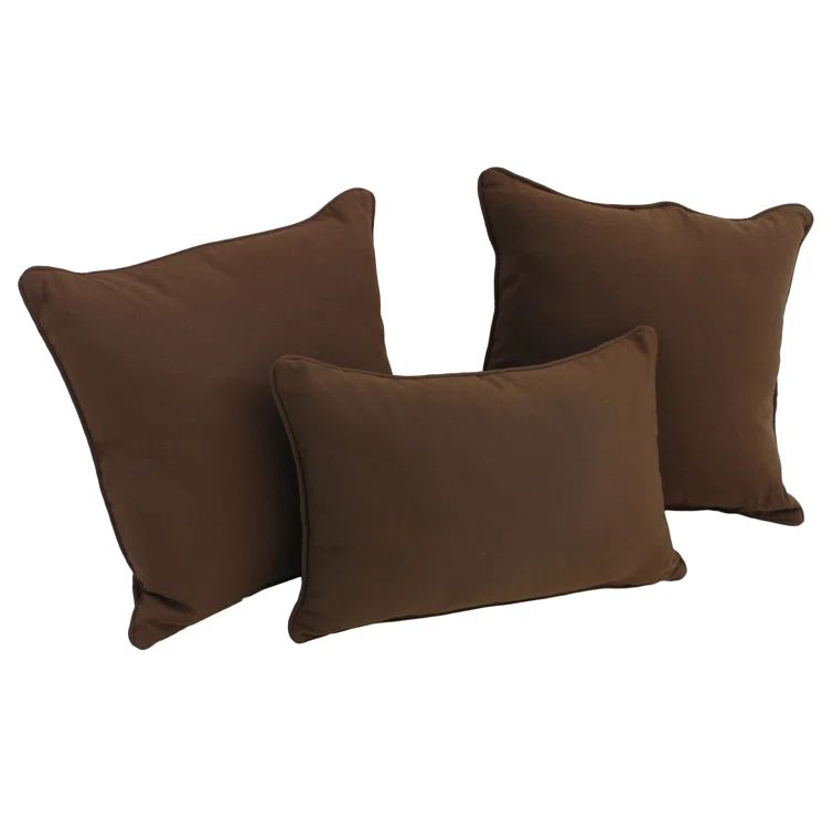 Chocolate Cotton Blend Reversible Throw Pillow Set with Piped Edges
