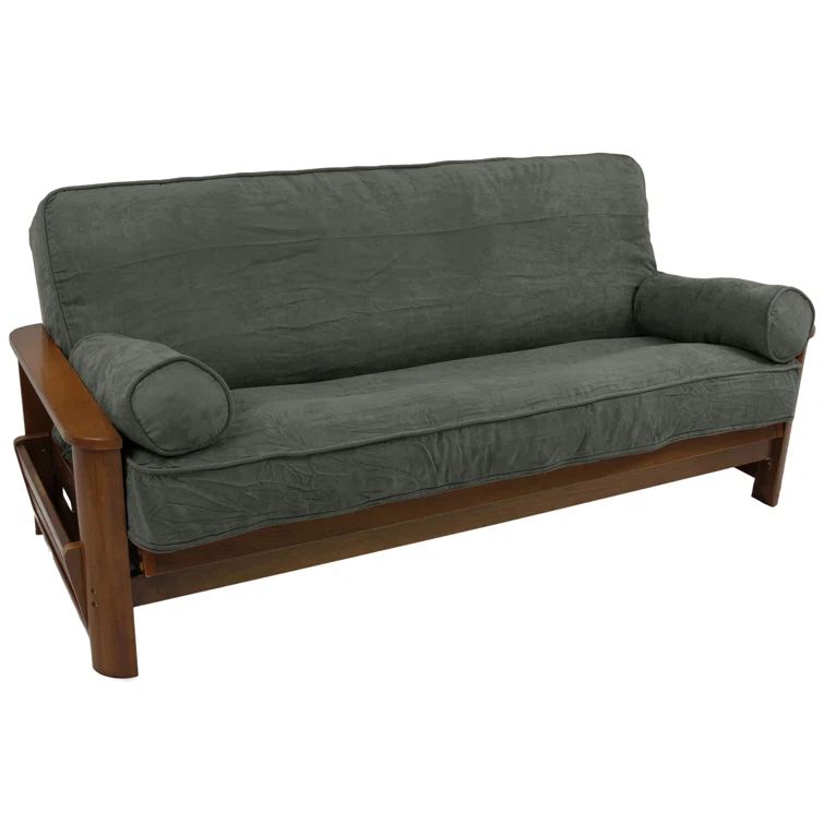 Steel Gray Microsuede Futon Cover Set with Bolster Pillows