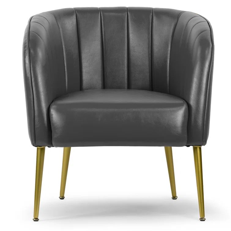 Avia Gray Faux Leather Barrel Accent Chair with Golden Metal Legs