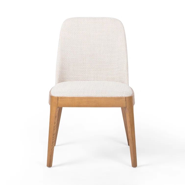 Splayed Solid Oak Legs High-Performance Cream Upholstered Side Chair