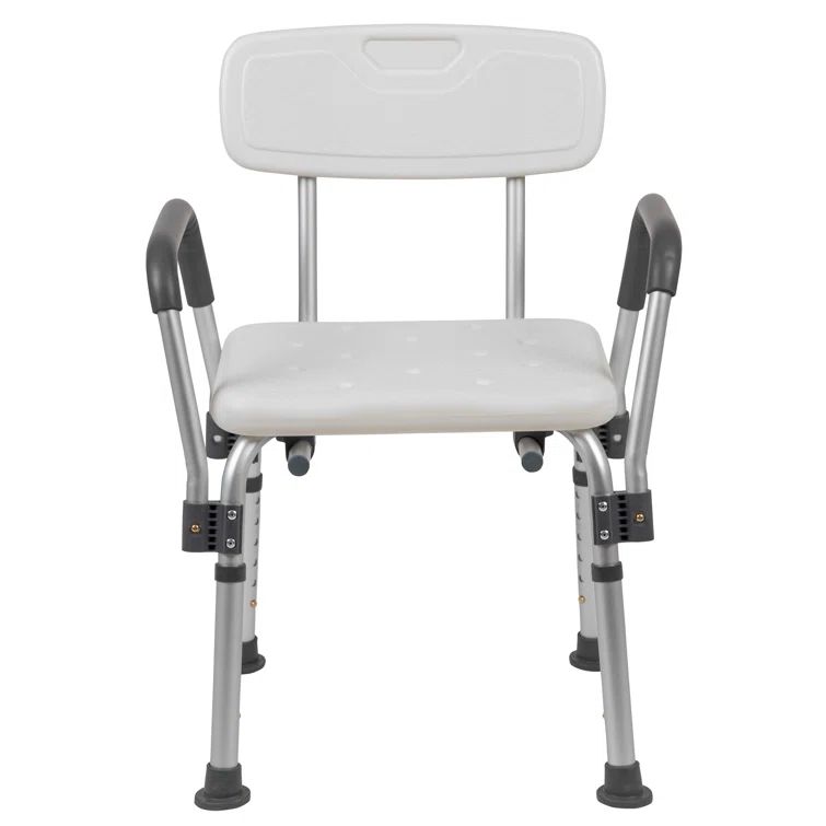 Adjustable White Plastic Bath & Shower Chair with Arms