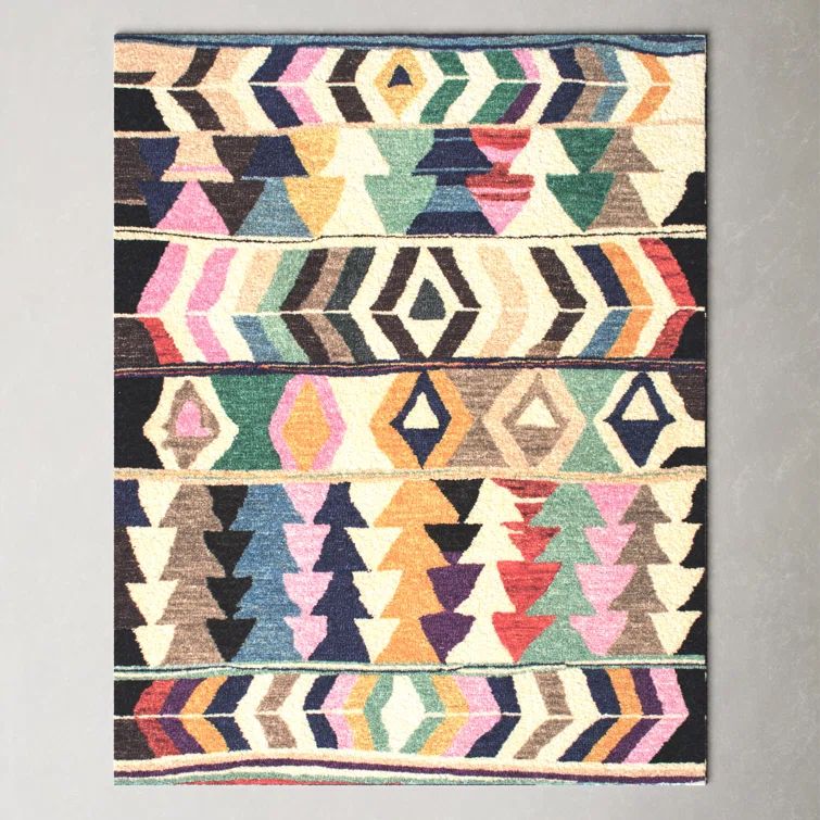 Bohemian Brilliance Hand Tufted Multicolor Wool Geometric Rug 8' x 10'