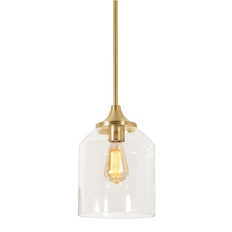 William Mini Bell-Shaped Clear Glass Pendant Light in Satin Brass