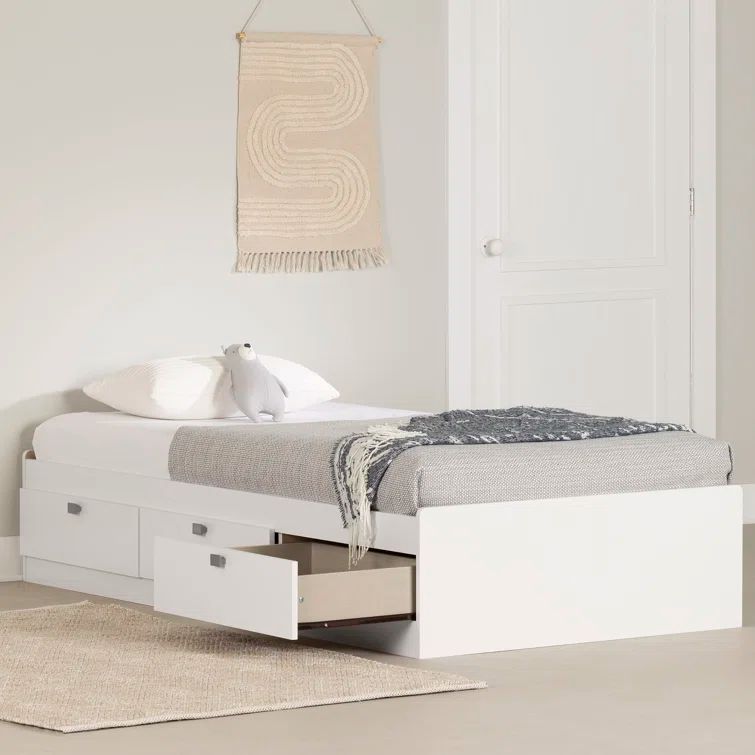 White Twin Wood Captain's Bed with Storage Drawers